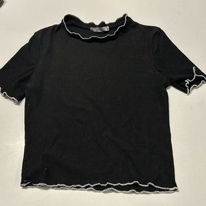 Zara Black Tshirt with Neck and Sleeve details